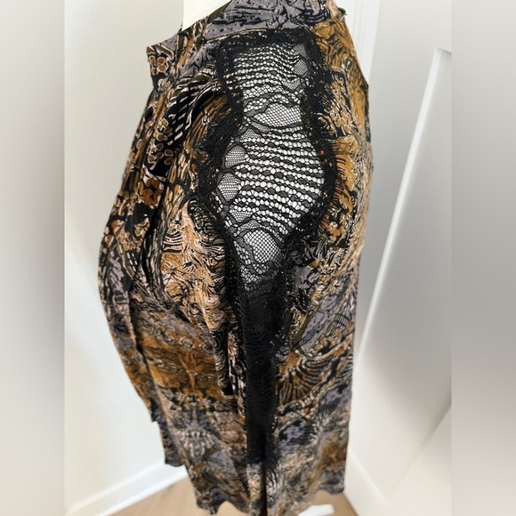 Free People Coal Combo Nouveau Drape Abstract Lace Sleeve Top Sz M *F10 - Picture 4 of 5